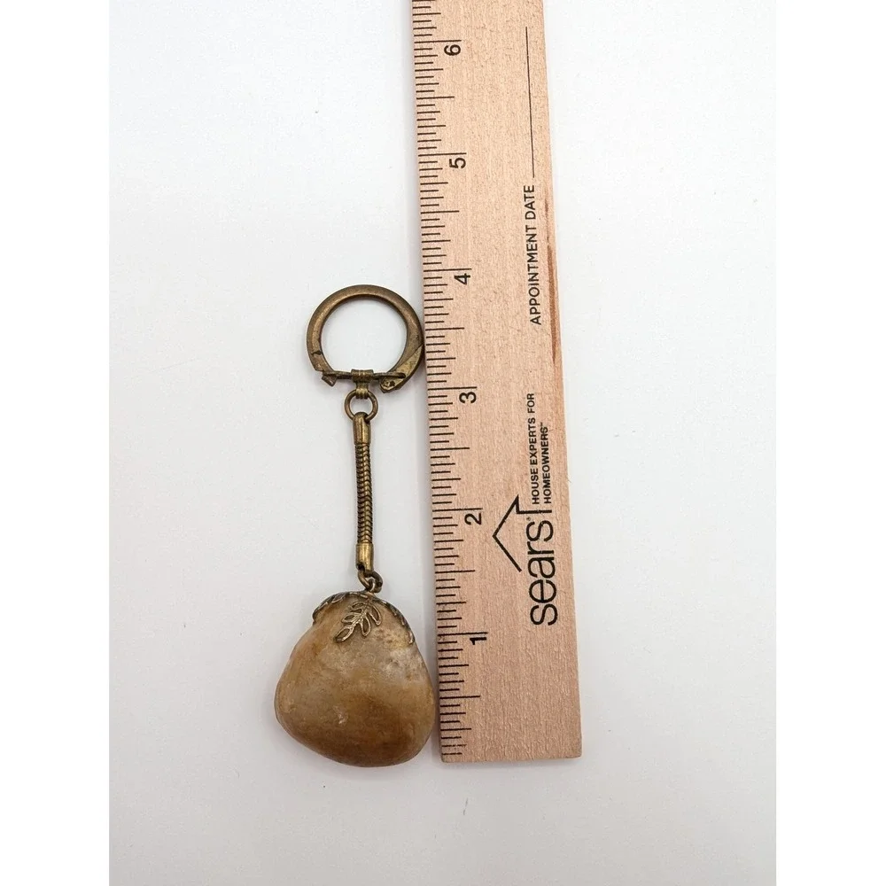 Vintage Brass Leaf‎ Filigree Natural Stone Keychain Boho Snake Chain Accessor